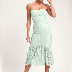 Lulus Divine Nights mint lace strapless midi mermaid dress medium